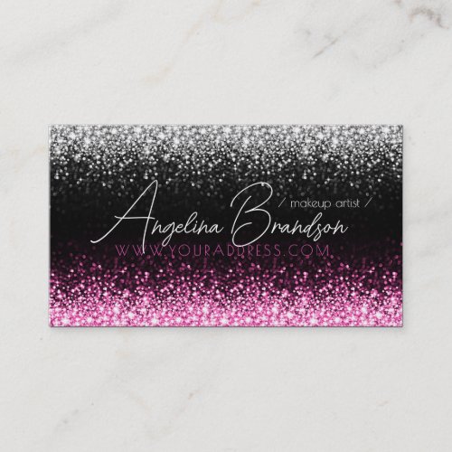 Glitter White  Pink Star Rain Makeup Artist Card