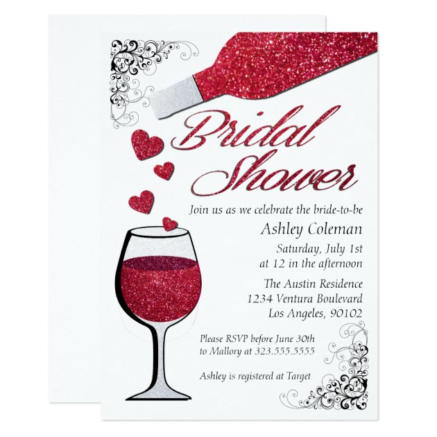 Glitter Wine Bridal Shower Invitation