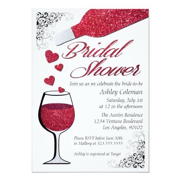 Glitter Wine Bridal Shower Invitation