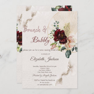 Glitter Wine Glass Burgundy Flower Bridal Shower Invitation