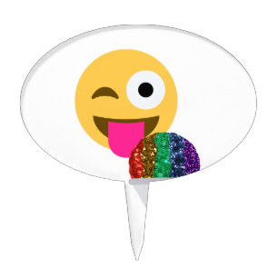 glitter wink emoji cake topper