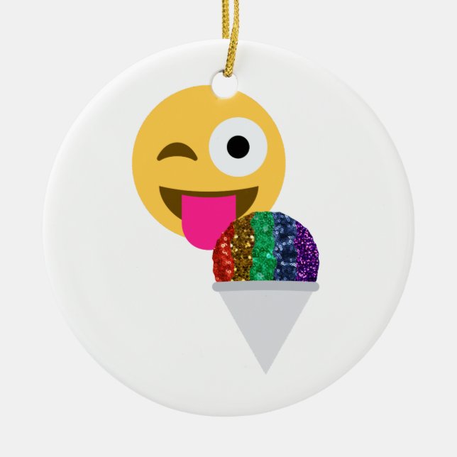 glitter wink emoji ceramic ornament (Front)