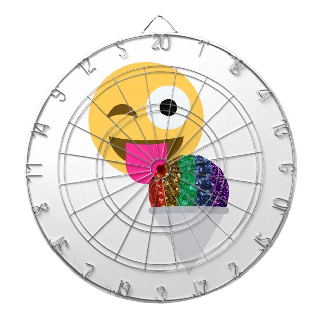 glitter wink emoji dartboard with darts (Front)
