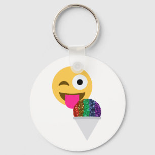 glitter wink emoji keychain
