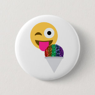 glitter wink emoji pinback button