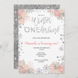 Glitter Winter ONEderland Snow Birthday Invite