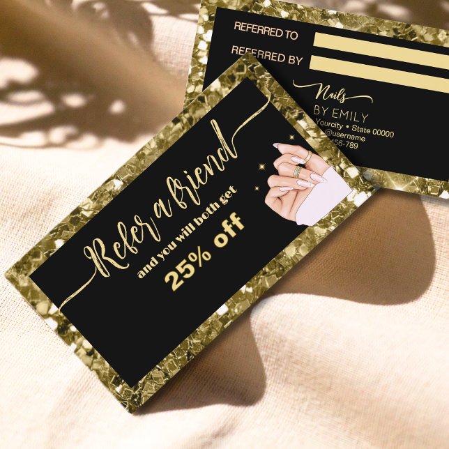 Glitter Woman Hand nail salon Referral Card (Creator Uploaded)