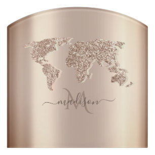 Glitter World Map Travel Monogram Door Sign