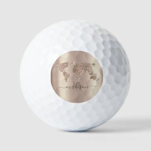 Glitter World Map Travel Monogram Golf Balls