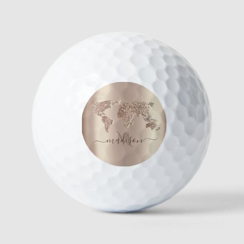 Glitter World Map Travel Monogram    Golf Balls