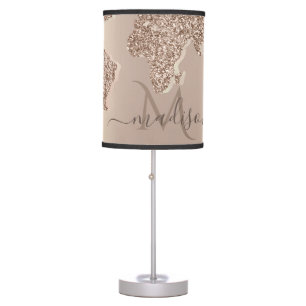 Glitter World Map Travel Monogram Table Lamp