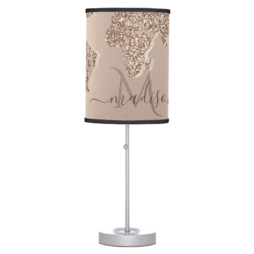 Glitter World Map Travel Monogram    Table Lamp