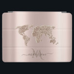 Glitter World Map Travel Rose Gold Monogram  iPad Air Cover<br><div class="desc">Elegant glitter world map on rose gold background with your name.</div>