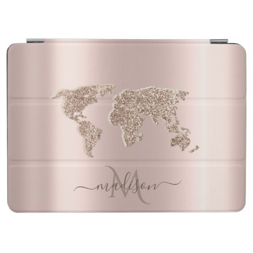 Glitter World Map Travel Rose Gold Monogram  iPad Air Cover