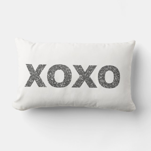 Glitter XOXO Silver Lumbar Pillow (Front)