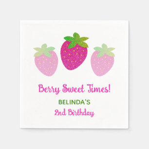 Glitter Y2K Pink Strawberry 2nd Birthday Napkins