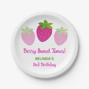 Glitter Y2K Pink Strawberry 2nd Birthday Paper Plates