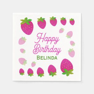 Glitter Y2K Strawberry Berry Birthday Napkins