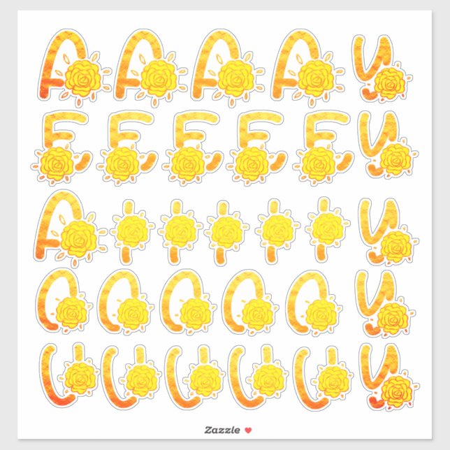 Glitter Yellow Orange Floral Monogram Vowels Sticker (Sheet)