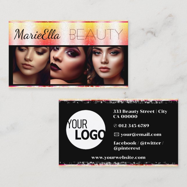 Glitter Yellow Peach Product Labels with Logo Business Card (Front/Back)