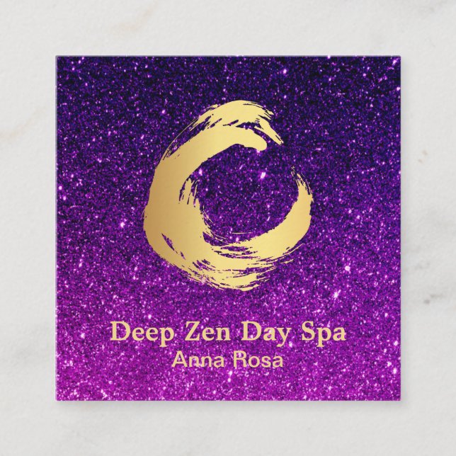 *~*  Glitter Zen Meditation Reiki Gold Brush Square Business Card (Front)