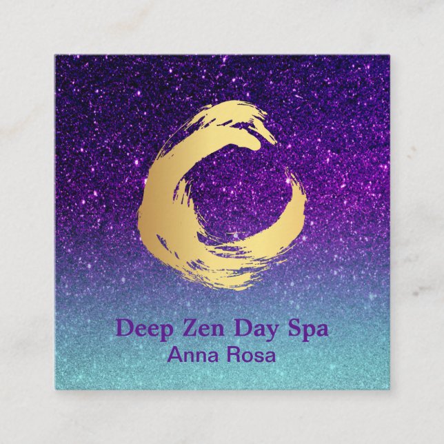 *~*  Glitter Zen Spiral Meditation Reiki Gold Square Business Card (Front)