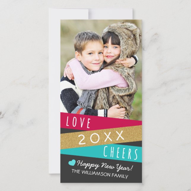 Glitter Zig Zag New Years Photo Card (Front)