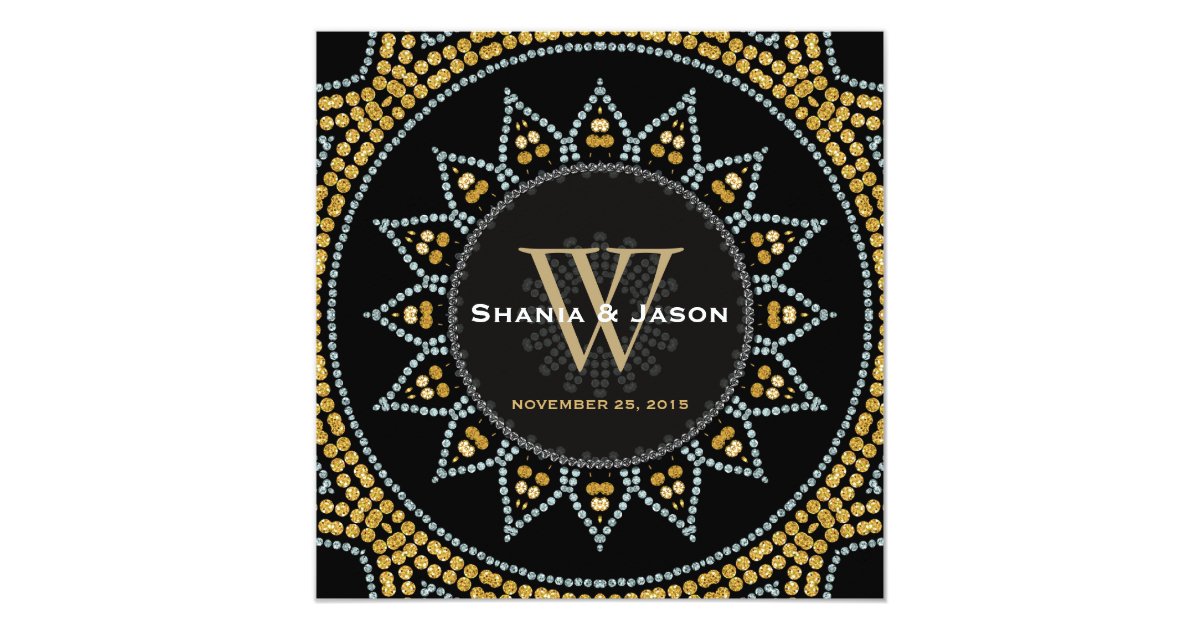 Glitterati Sunflower Black Gold Wedding Invitation Zazzle Com