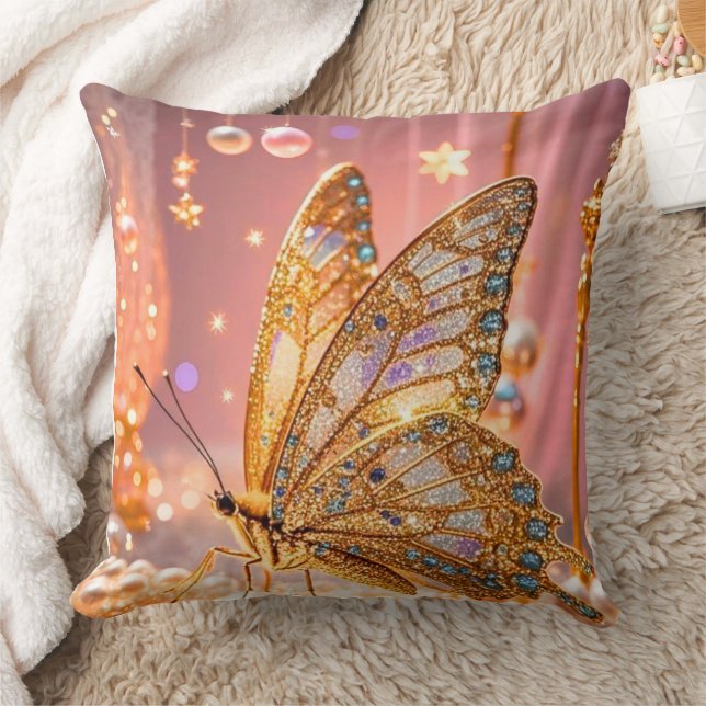 Glittered Butterfly– Sparkling Velvet Cushion  (Blanket)
