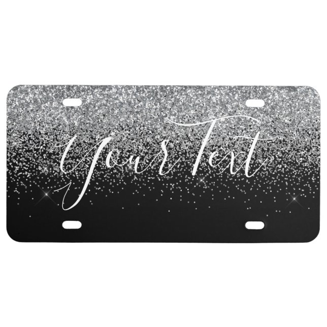 Glittered Custom License Plate Silver (Front)