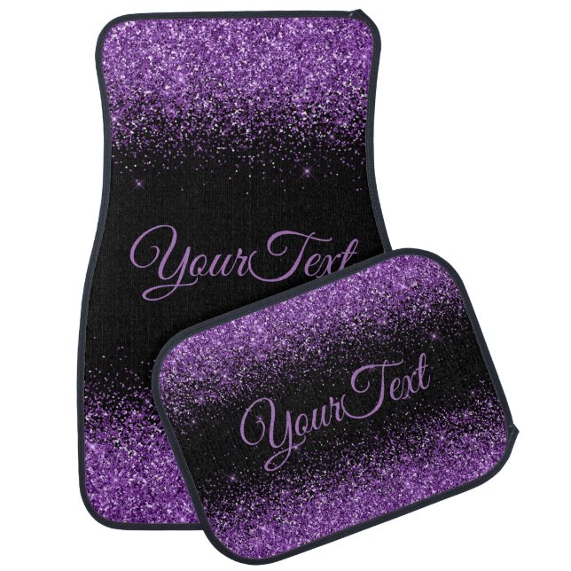 Glittered Custom Text Purple Black Car Mats (Set)