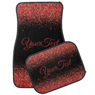 Glittered Custom Text Red Black Car Mats