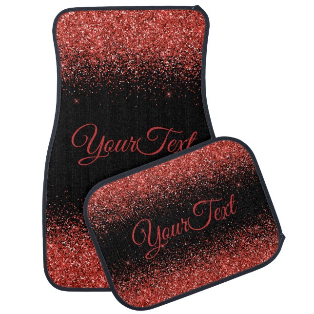 Glittered Custom Text Red Black Car Mats (Set)