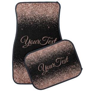 Glittered Custom Text Rose Gold Black Car Mats