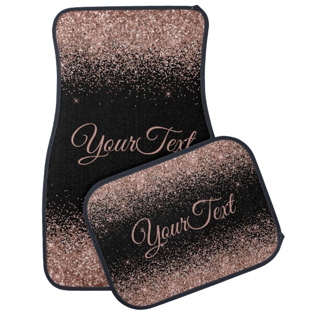 Glittered Custom Text Rose Gold Black Car Mats (Set)