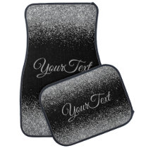 Glittered Custom Text Silver Black Car Mats Glittered Custom Text Silver Black Car Mats