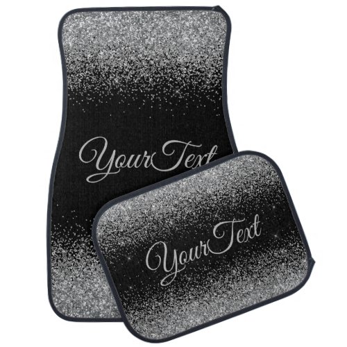 Glittered Custom Text Silver Black Car Mats