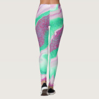 Glittered Marble, Fresh Mint Green, Magenta Pink Leggings