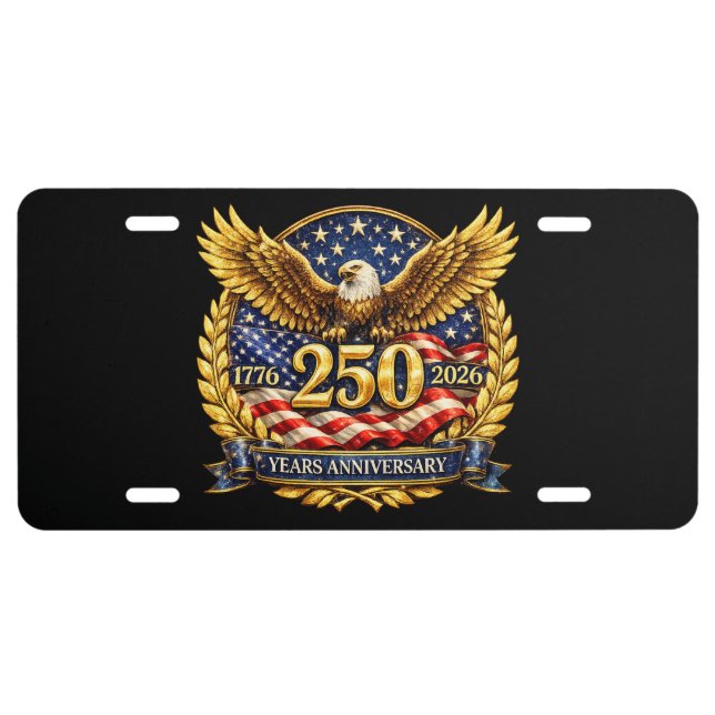 Glittered Semiquincentennial Eagle Emblem  License Plate (Front)