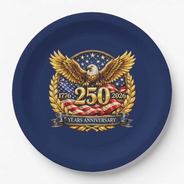Glittered Semiquincentennial Eagle Emblem  Paper Plates (Front)