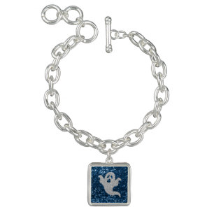 GlitterGhost TealFauxGlitter Silver Charm Bracelet