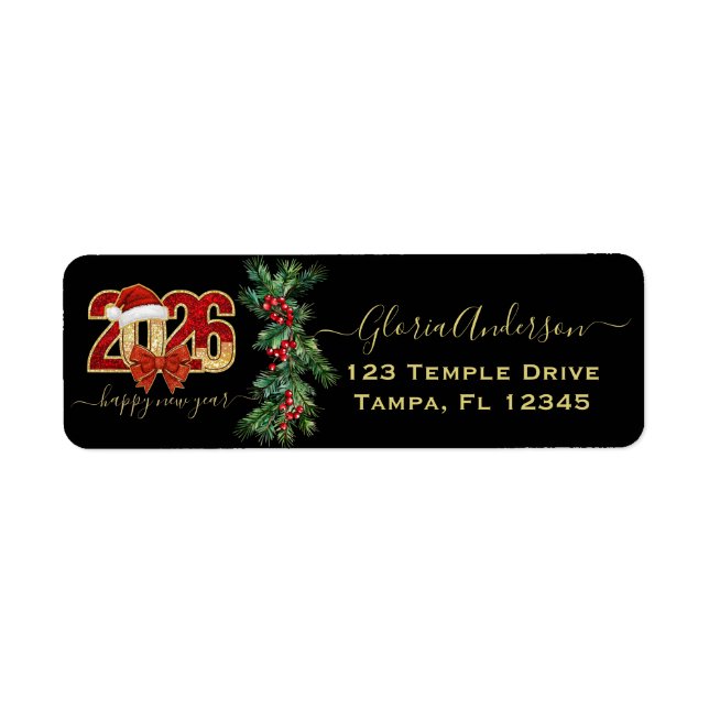 Glittering 2026 New Year Design with Santa Hat  Label (Front)