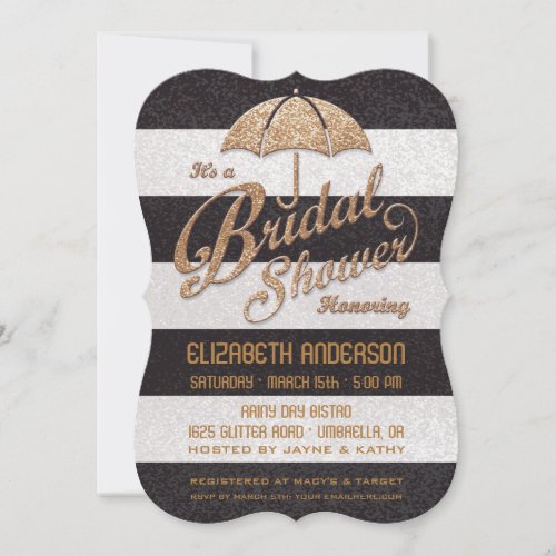Glittering BW Bold Stripes Bridal Shower Invite