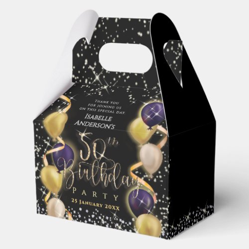 Glittering Balloons 50th Birthday Black Favor Boxes