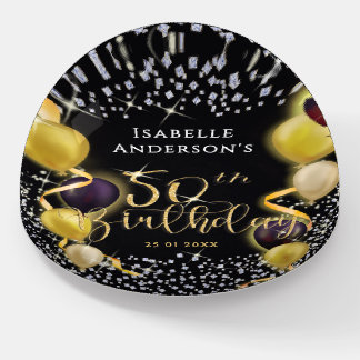 Glittering Balloons 50th Birthday Black Paperweight