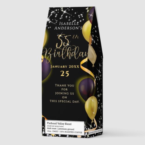 Glittering Balloons 55th Birthday Black Roasted Coffee