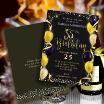 Glittering Balloons 55th Birthday Invitation Black