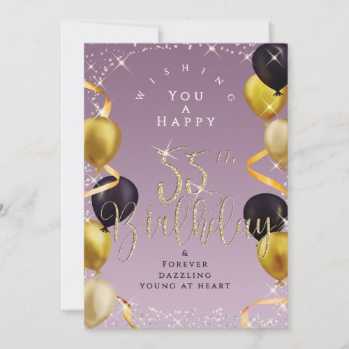 Glittering Balloons 55th Happy Birthday Purple Card