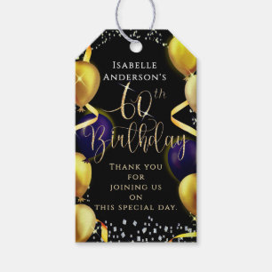 Glittering Balloons 60th Birthday Black Gift Tags
