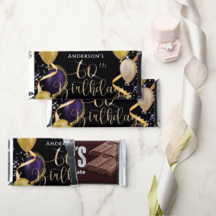 Glittering Balloons 60th Birthday Black Hershey Bar Favors